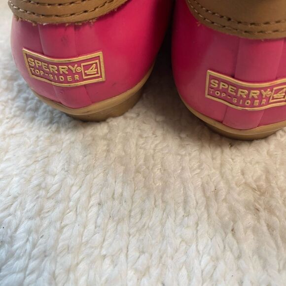 Sperry Top Spider Pink and Tan low profile duck shoes Women's Rain Boots SZ12 - Picture 6 of 12
